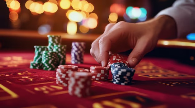 Multi-camera live-dealer studio showing blackjack table with real cards